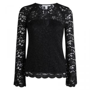 Pre Owned Diane von Furstenberg Black Lace Long Sleeve Gadie Top XS