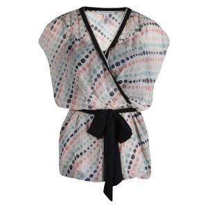 Pre Owned Diane Von Furstenberg Multicolor Polka Dot Printed Silk Mateo Top M