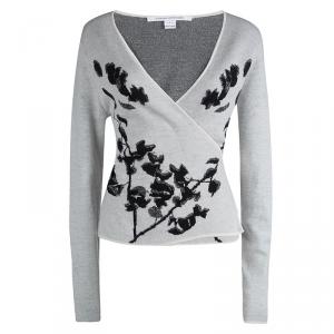 Diane Von Furstenberg Light Grey Tie Detail Kyla Wrap Cardigan L