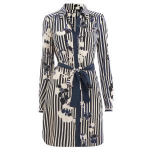 Pre Owned Diane Von Furstenberg Navy Blue Striped Floral Print Shirt Dress S