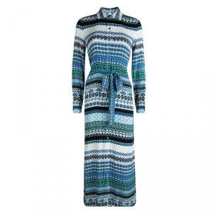 Pre Owned Diane Von Furstenberg Multicolor Printed Silk Button Front Amina Maxi Dress XS