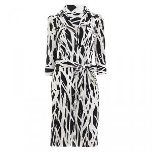 Pre Owned Diane von Furstenberg Monochrome Printed Wrap Dress S