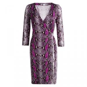 Pre Owned Diane Von Furstenberg Purple Snakeskin Print New Julian Two Wrap Dress M
