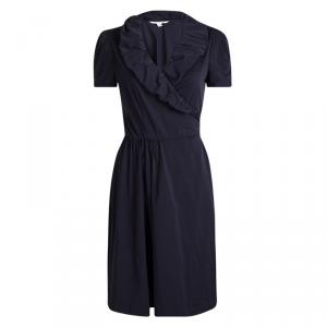 Pre Owned Diane Von Furstenberg Navy Blue Knit Bethania Short Sleeve Wrap Dress M