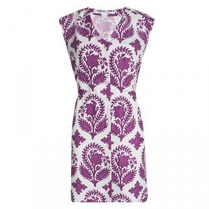 Pre Owned Diane Von Furstenberg Lilac Floral Printed Silk Habotai Dress M