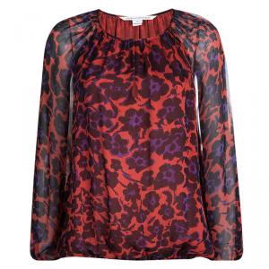 Pre Owned Diane Von Furstenberg Multicolor Printed Silk Hathaway Blouse M