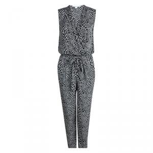 Diane Von Furstenberg Rawena Monochrome Printed Silk Jumpsuit M