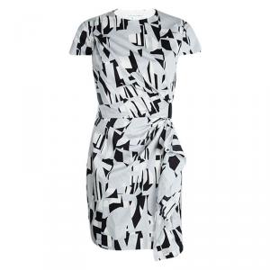 Pre Owned Diane Von Furstenberg Printed Cotton Alba Two Mini Draped Dress S