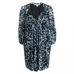 Pre Owned Diane Von Furstenberg Snow Cheetah Printed Silk Fleurette Kaftan Tunic M
