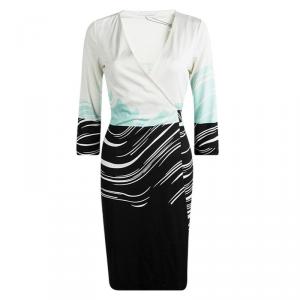 Pre Owned Diane Von Furstenberg Multicolor Printed Jersey Wrap Dress M