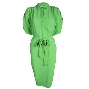 Pre Owned Diane Von Furstenberg Celery Green Crepe Belted Karin Shirt Dress M