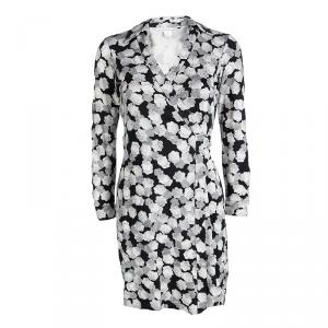 Pre Owned Diane Von Furstenberg Monochrome Printed New Jeanne Two Wrap Tunic M