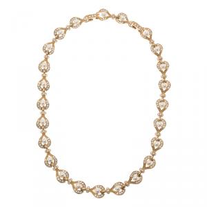 Pre Owned Dior Faux Pearl and Crystal Studded Gold Tone Necklace