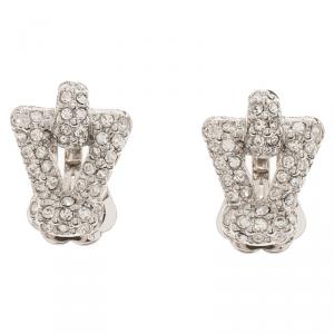 مملوكة مسبقًا Dior Crystal Studded Silver Tone Clip-On Earrings