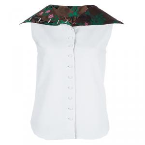 Dior White Contrast Embroidered Collar Sleeveless Buttondown Jacket S