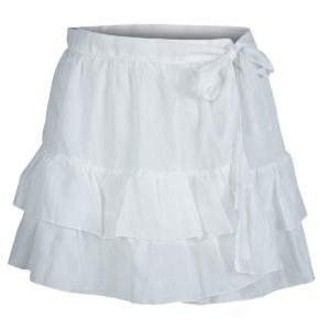 Dior White Cotton Voile Tiered Wraparound Mini Skirt M