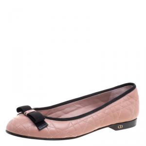Pre Owned Christian Dior Blush Pink Quilted Cannage Leather My Dior Ballet Flats Size 37.5
