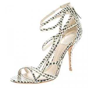 Dior Two Tone Polka Dot Python Leather Strappy Sandals Size 37.5