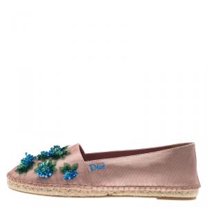 Pre Owned Dior Blush Pink Embellished Fabric Espadrilles Size 39