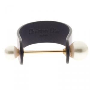 Dior Purple Leather & Faux Pearl Cuff Bracelet S