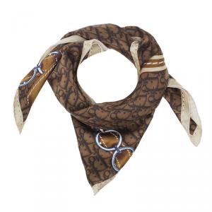 Dior Brown Silk Logo Printed Scarf