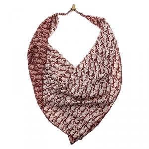 Dior Burgundy Monogram Silk and Leather Strap Detail Stole