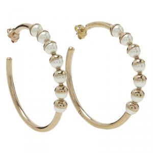 مملوكة مسبقًا Dior Mise En Dior Faux Pearl Gold Tone Hoop Earrings