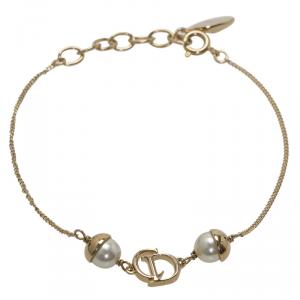 مملوكة مسبقًا Dior Mise En Dior Faux Pearl Gold Tone Bracelet