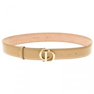 Pre Owned Dior Beige Leather CD Logo Buckle Belt 80 CM