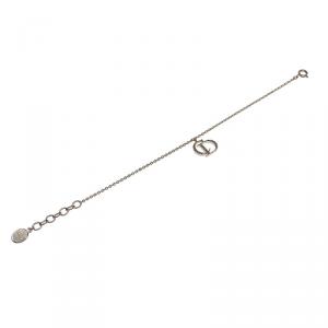 Pre Owned Dior Crystal Accented Logo Palladium Plated Charm Bracelet