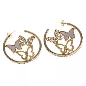 مملوكة مسبقًا Dior Butterfly Crystal and Enamel Rose Gold Tone Hoop Earrings