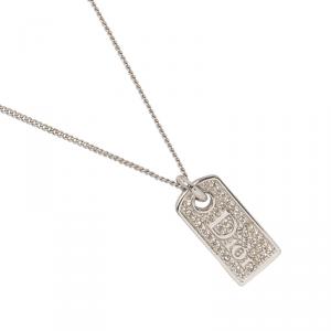 Pre Owned قلادة ديور دلاية بشعار الماركة فضة مرصعة بالكريستال 