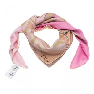 مملوكة مسبقًا Dior Pink Floral Print Square Silk Scarf