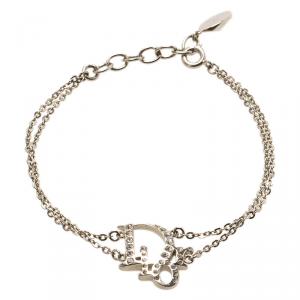 Pre Owned Dior Oblique Crystal Logo Silver Tone Bracelet