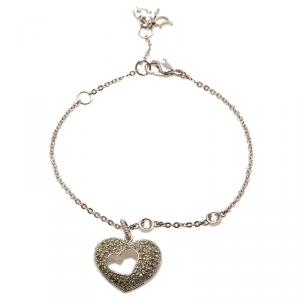 Dior Crystal Heart Tag Silver Tone Bracelet
