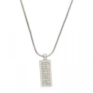 Dior Tag Crystal Logo Silver Tone Necklace