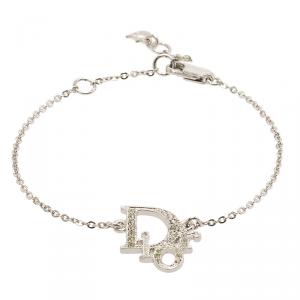 Dior Silver Metal and Crystal Oblique Bracelet