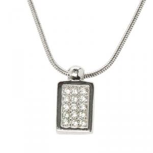 Dior Tag Crystal Logo Silver Tone Necklace