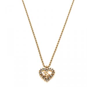 مملوكة مسبقًا Dior Gold-tone Crystal Embellished Heart Pendant Necklace