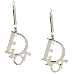 Pre Owned Dior Silver-tone Logo Hoop Earrings