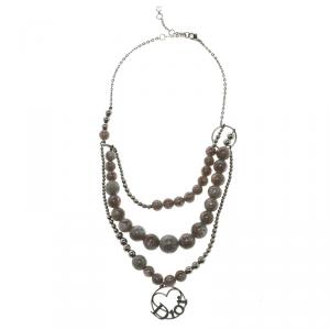 Pre Owned Dior Grey Bead  Silver Tone Multichain Necklace