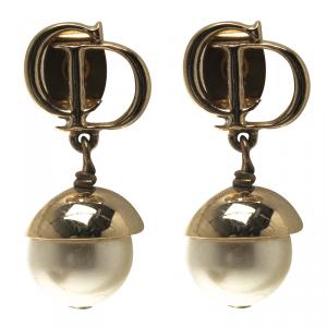 Dior Mise en Dior Faux Pearl Gold Tone Drop Earrings