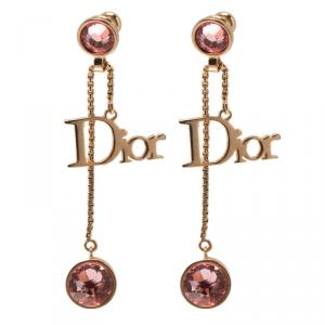 مملوكة مسبقًا Dior Pink Crystal Gold Tone Dangle Earrings