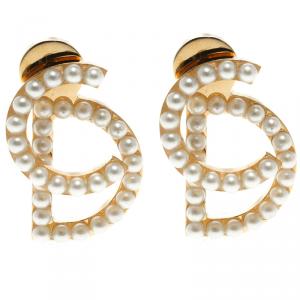 مملوكة مسبقًا Dior Your Dior Faux Pearl Gold Tone Stud Earrings