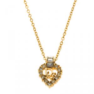 مملوكة مسبقًا Dior Crystal Heart & Gold Tone Necklace