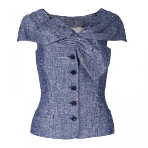 Dior Blue Sleeveless Bow Textured Jacket M