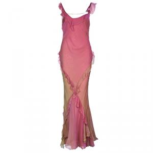 Dior Pastel Pink Ruffle Detail Silk Dress M