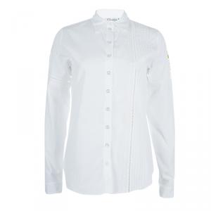 Dior White Embroidered Crochet Detail Button Down Cotton Shirt S