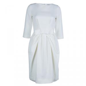 Dior Cream Textured Cotton Bow Detail Dress M