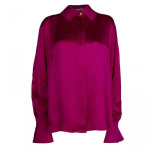 Dior Boutique Pink Silk Long Sleeve Oversized Blouse XL